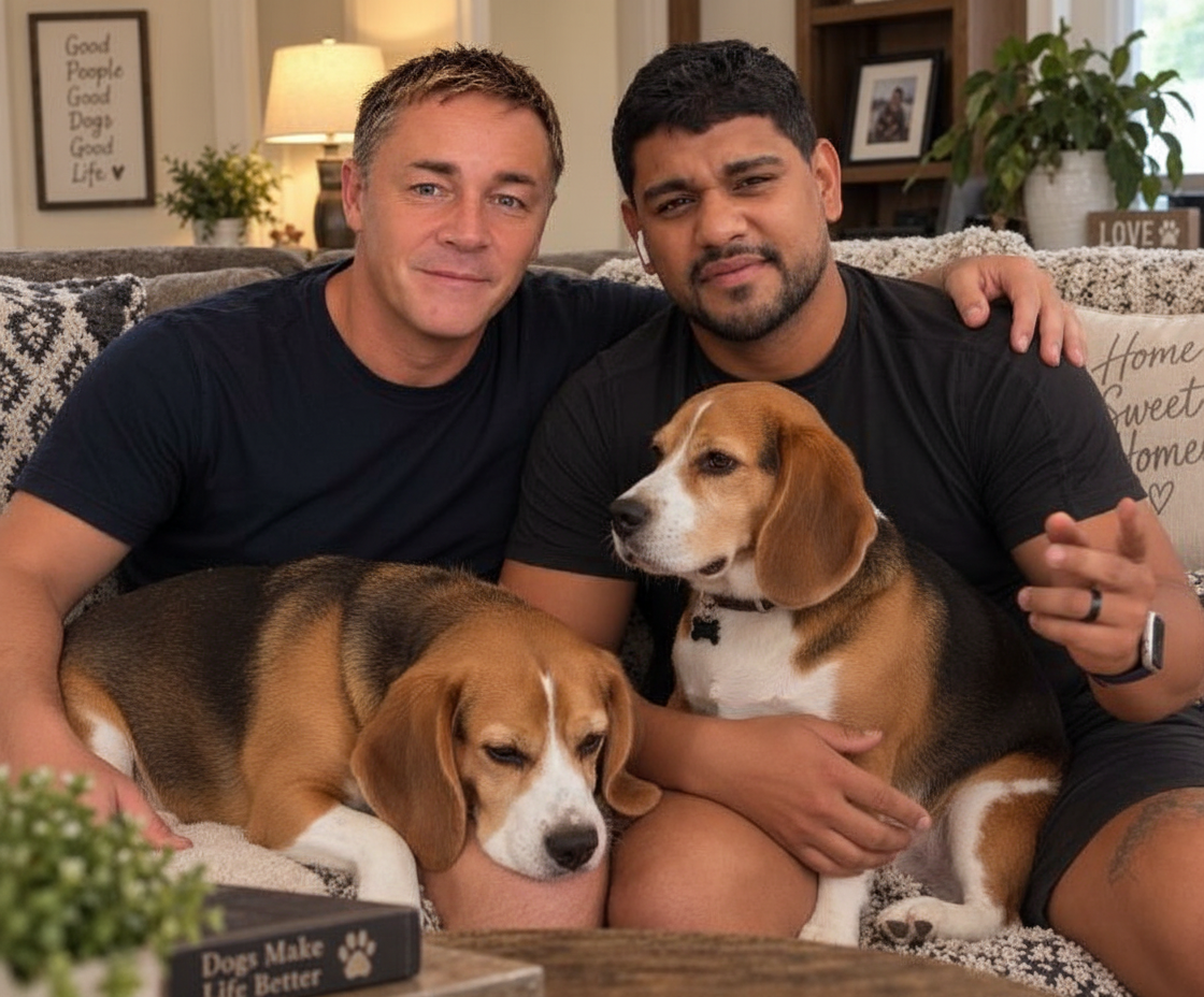 Daniel and Welington greeting a family and their dog